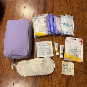 Breastfeeding pads, purple bag, nipple shield, tender care hydrogel, lanolin